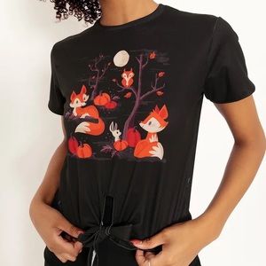lBlackmilk “So Foxing Cute Tie Front Tee” Size Medium M NWT Foxes Caley Hicks